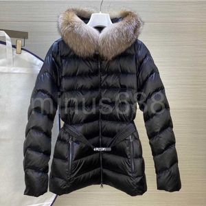 Damen Daunenparka, Damen-Nylon-Kurzjacke, Designer-Dame, warm, großes Fell, Kapuze, Knopf, Reißverschluss, Oberbekleidung, modisch, Mädchen, Taillengürtel, Stehkragen, gepolsterter Parka