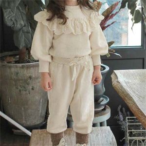 Clothing Sets Full Sleeve O neck Collar Solid Pullover Regular Cotton Fashion Cute Lovely Comfortable Warm Winter Autumn Girls Kids 230407