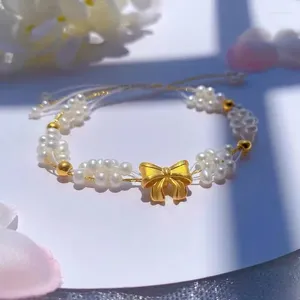 Braccialetti con ciondoli Carino delicato fiocco color oro braccialetto regolabile per le donne imitazione perla dolce amico gioielli alla moda regali