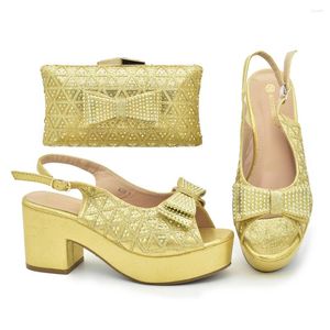 Dress Shoes 2023 Arrival Gold Color Fashion Style Matching Bag Banquet Bags Nigeria Ladies And