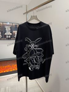 Xinxinbuy мужчины дизайнерская футболка футболка 23ss paris rabbit love print 1854 Коттон с коротким рукавом.