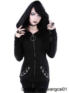 Women's Hoodies Sweatshirts Women Punk Hoodie Sweatshirt 2022 Autumn Long Seve Iron Ring Hooded Zipper Jackets Casual Black Tops Fa Clothes 0407H23