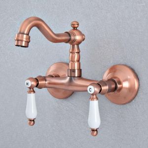 Kitchen Faucets Antique Red Copper Brass Wall Mounted Wet Bar Bathroom Vessel Basin Sink Cold Mixer Tap Swivel Spout Faucet Msf899