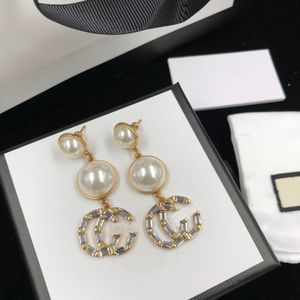 Designer Large Pearl Dangle Pendant Diamond Fashion Jewelry Wedding Gift Earrings with Box