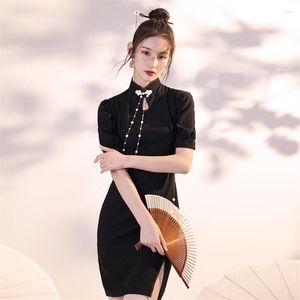 Ethnic Clothing Chinese Traditional Clothes Women Sexy Cheongsam Short Sleeve Buttons Qipao Retro Slit Dress Fashion Elegant Lady Party