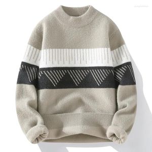 Erkek Sweaters #4349 Kış Tiftik Kazak Erkekler Eklenmiş Renk Örme Külot O yaka Vintage Tencere Adam Uzun Kollu Sıska Bej Gri