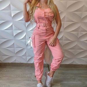 Kvinnors tvådelade byxor Jumpsuit Ärmlös grimma Polyester Casual Rygglös Sexig Smal Dam Romper Cargo Byxa Elegant Penna Lös Overall 230407