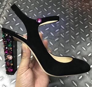 Elbise Ayakkabı Rhinestone Sandalet Süet Siyah 10 cm Topuk Gladyatör Kadın Yüksek Ofis Leydi Pompalar Kristal