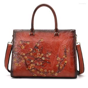 Kvällspåsar stor kapacitet kvinnor axel för damer blommor läder handväskor 13.3 retro burgundy hand