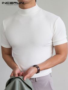 T-shirty męskie cienki t-shirt solidny żółw szyi z krótkim rękawem Ubranie uliczne Fitness swobodne odzież męska Casual Camisetas S-5xl 230407