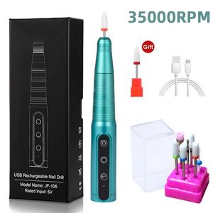 Nail Manicure Set 35000 rpm trådlös nagelborrpenna USB Nail File Poleringspenna Laddningsbar nagelborr Portable Nail Drill Salon Tool 231107