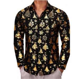 Men's Casual Shirts 2024 High Quality Fashionable Shirt Button Gold Designer Christmas Long Sleeve Tops Lapel 231107