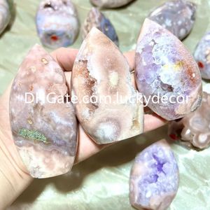 Kendi kendine ayakta pembe mor ametist kristal alev dekor olağanüstü serbest biçimli doğal brezilya druzy çiçek agate geode küme mineral numune açıklama parçaları