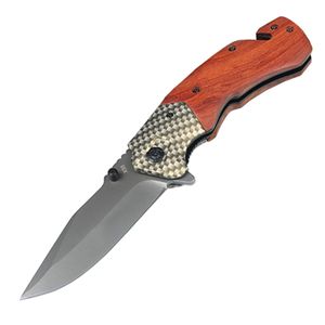 Top Quality Assisted Flipper Folding Knife 3Cr13Mov Titanium Coating Drop Point Blade Wood Handle Outdoor Survival Knives with Retail Box