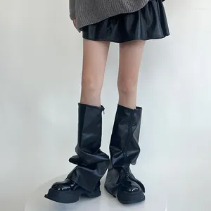 Женские носки в стиле панк из искусственной кожи на молнии, винтажные чехлы в стиле Харадзюку, готические Y2K, персонализированные теплые носки до икры с манжетами