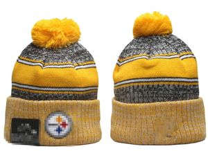 Men Knitted Cuffed Pom Pittsburgh Beanies PIT Bobble Hats Sport Knit Hat Striped Sideline Wool Warm BasEball Beanies Cap For Women A19