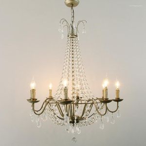 Lampy wisiork amerykański żyrandol Crystal lampa kutego żelaza w salonie jadalnia proste schody długie