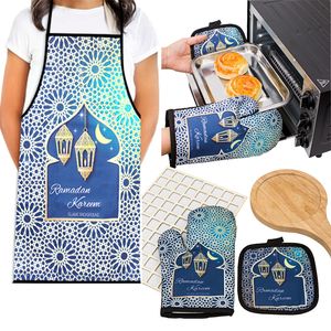 その他のイベントパーティーのサプライズEid Mubarak Baking Antiscalding Oven Gloves Kitchen Pron Happy Aladha Muslim Islamic Ramadan Kareem Party Decoration Gift 230406