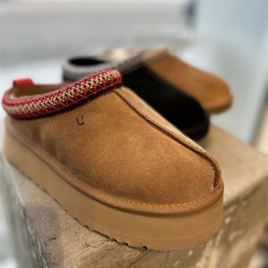 Tasman Tazz Terlik Bot Kestane Kürk Slaytlar Koyun Dinini Shearling Katırlar Kadın Erkekler Ultra Mini Platform Bot Slip-On Ayakkabılar Süet Konfor Kış Booist 35-44