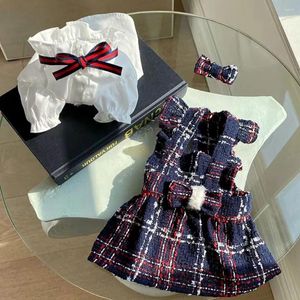 犬のアパレルスモールプリンセスドレス春秋のファッション格子縞のスカートペットかわいいデシンガー服子犬ソフトシャツヨーキーチワワマルタ