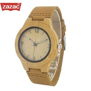 Armbanduhren Zazac Damen Bambus Holz Uhren Kind und Quarzuhr Mode Lässig Lederarmband Armbanduhr Männlich Relogio