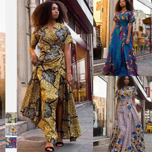 Etnisk kläder Fashion Famil African Clothes 2023 Summer Dress Evening Party Sexig V-ringning Maxi Plus Size American Dresses for Women