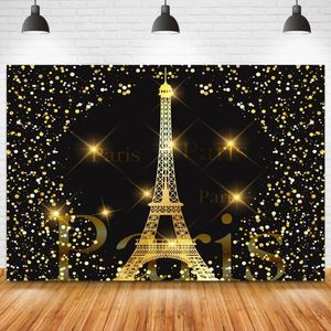 Decoração de festa Eiffel Tower Pogra cenário Romântico Paris Golden Stars Dots Glitter Retrato Pocall Background Wall Decora