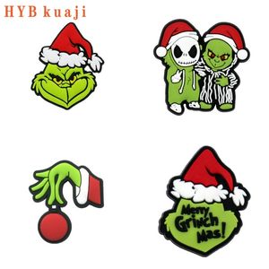 Hybkuaji 2023 Jul Grinch Shoe Charms Green Monster Elf grossistskor Dekorationer Skoklipp PVC -spännen för skor