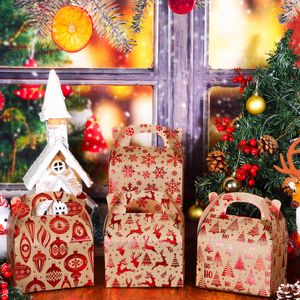 Decorações de Natal Caixas de doces Goody de Natal Caixas de papelão com alças Caixas de lembrancinhas de Natal 3D com impressão vibrante Otlk0