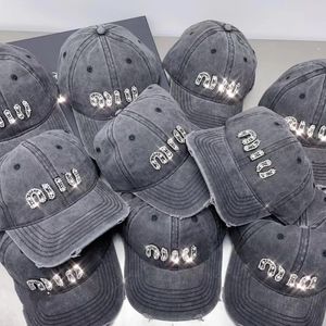 High version Miu baseball Hats female summer heavy industry rhinestone miu letter smoke gray cap with small cap