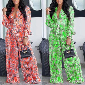 Women's Two Piece Pants Spring Women Sexy Pleated Long Sleeve Shirt Clothes Set Loose Trousers Printing Suit Summer Outfits