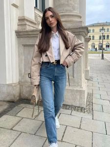 Frauenshorts Frühlings- und Herbst -Frauen Khaki Revers Long Sleeve Short Trench Coat Chic British Street Style