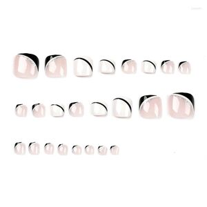 Falska naglar 24st design tå glansiga korta fyrkantiga falska tånaglar fullt omslag på för kvinnliga flickor