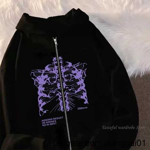 Frauen Hoodies Sweatshirts Heiße Y2k Frauen Vintage Gothic Streetwear Sketon Print Hoodies 90er Jahre Harajuku Übergroße Hip Hop Jacke Reißverschluss Hoodie Y2k Kleidung 0407H23