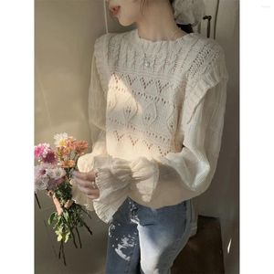 Kobiety swetry na drutach koronkowe koszule kobiety jesienne zimowe swobodne puste bluzki do mody 2023 Sweter w stylu francuskim