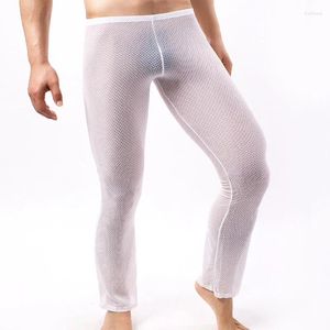 Men's Thermal Underwear Men Sexy Long Johns Thin See-through Mesh Gay EroticTransparent Loose Lounge Casual Homewear Trousers Sleep Bottoms