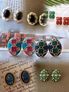 Stud Earrings 10pair Vintage Victorian Art Deco Colorful Black Red Green Blue Gems Enramel Ear Studs Cuff For Women Retro Jewelry