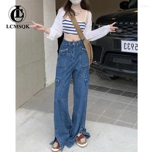 Jeans da donna gamba dritta donna vita alta abiti vintage pantaloni Y2k streetwear abbigliamento femminile moda coreana larghi