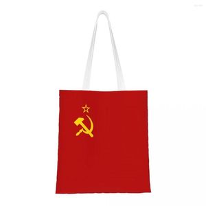 Shopping Bags Flag Of The Soviet Union Groceries Bag Custom Print Canvas Shopper Tote Shoulder Big Capacity Washable CCCP Handbag