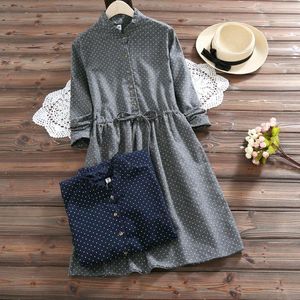 Casual Dresses Spring Autumn Polka Dot Grey Navy Blue Green Longeeved Dress