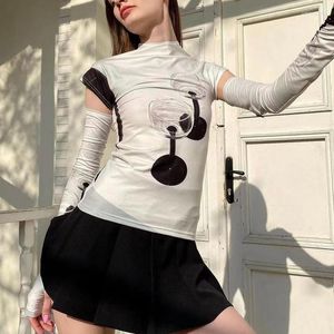 Women's T-skjortor Fashion Print Shirt 2023 Summer T-shirt för kvinnor Vintage Korean Casual White Tshirts Tees Y2k Top Harajuku Clothes Ropa