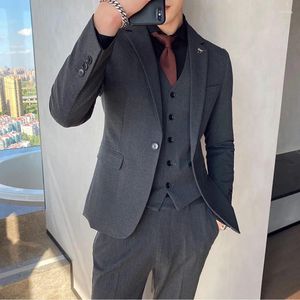 Herrenanzüge (Jackenweste) 2023 Pure Cotton Business Blazer/Mann Slim Fit Drei-teiliger Freizeitanzug/Mode Bräutigam Kleid S-3xl