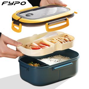 Bento Boxes Lunch Box двухслойная сетка Студенческая офисная работа Микроволновая ланч-коробка на открытом воздухе для пикника с фруктами с вилкой Spoon 230407