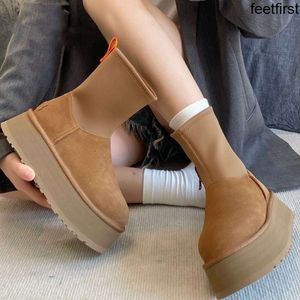 Designer Women Platform Boots Australia Short Ankel Boot Wool Fur 4CM Thick Sole Slipper Winter Men Tasman Slippers Real Sheepskin Side Zipper Snow