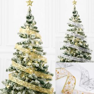 Dekoracje świąteczne LED Tree Fairy Lights Strings Ribbon z ozdobami Rok Dekoracja domu Navidad