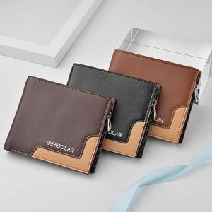 Wallets Men PU Leather Coin Wallet Fashion Short Zipper For Male Card Holders Business Retro Splicing Purse Three-Fold Money Clip