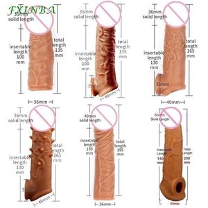 Sex Toy Massager Fxinba 14-20cm Realistic Silicone Penis Extender Sleeve Delay Ejaculation Reusable for Men Cock