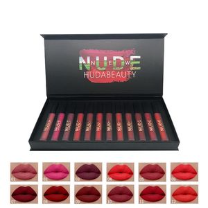 12pcs Mat Sıvı Ruj Dudak Parlatıcı Setler Kadife Çıplak Lipgloss Uzun Kalıcı Kit