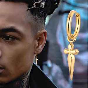 Creolen Huggie Cross Sword Ohrring Dolch Creolen Edelstahl Gothic Earing Men Hip-Hop JewelryHoop