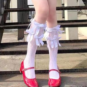 Women Socks Lolita Bow Ties JK Stockings Lace Calf Leg Sock Medium Tube Long Cosplay Accessories